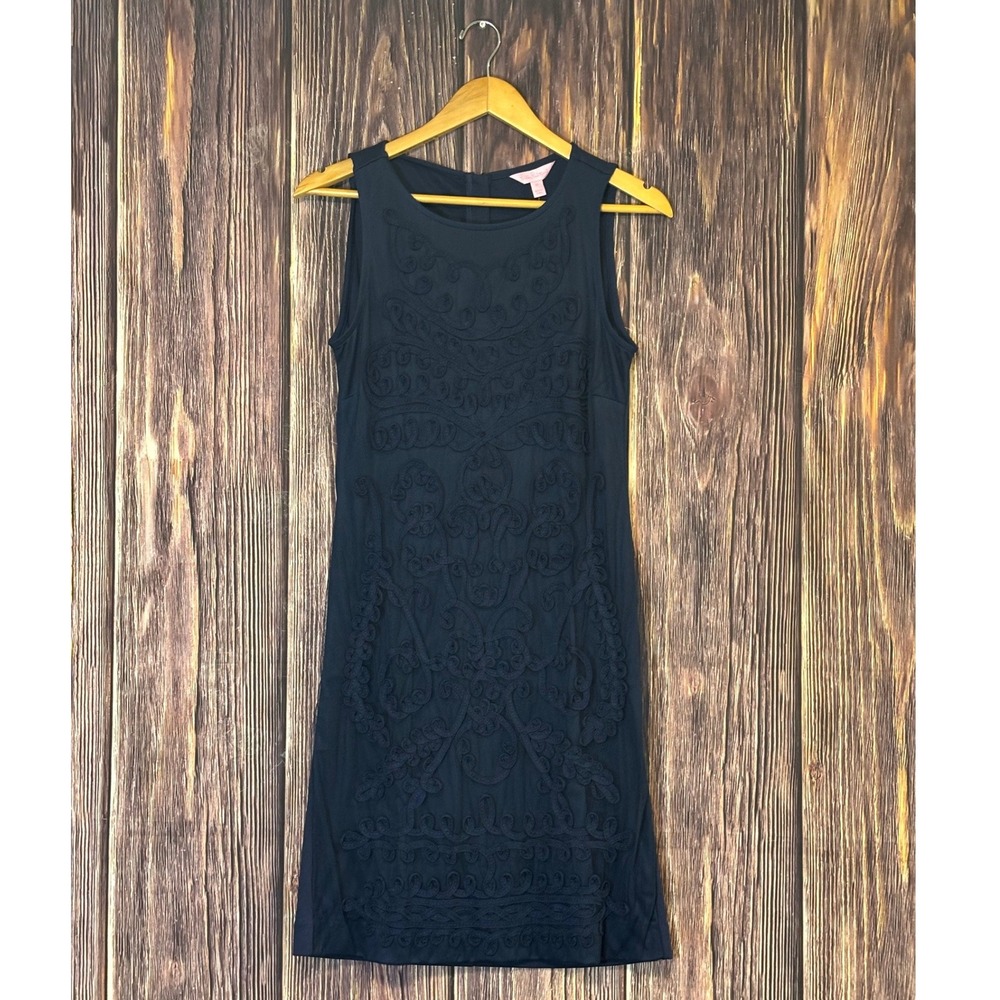 Lilly Pulitzer Sheath Dress Womens M Navy Blue Mesh Soutache Ribbon Sleeveless - Picture 2 of 16